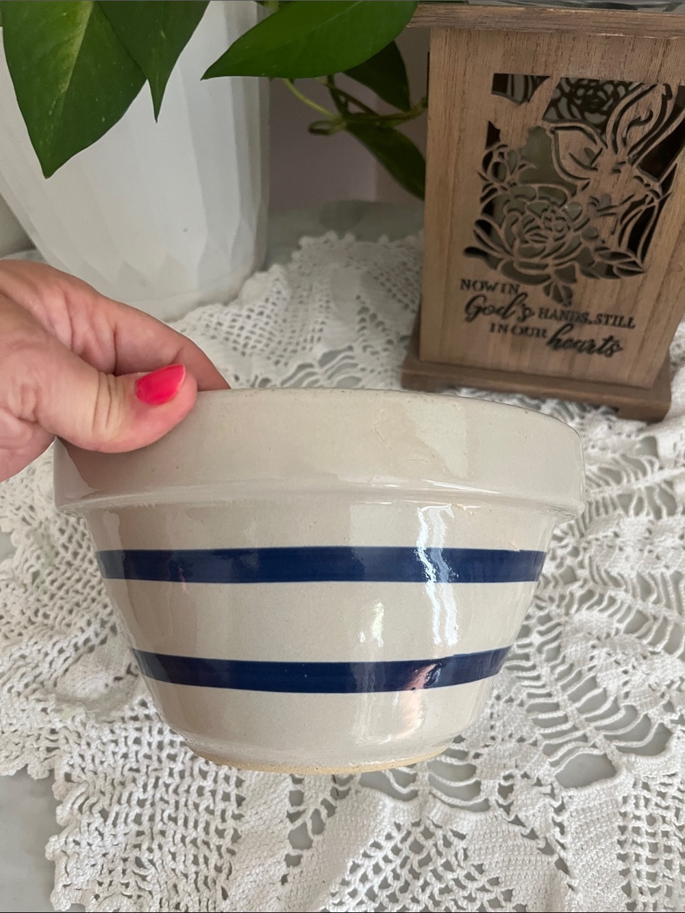 Vintage RRP Co 9.5 Inch Stoneware Mixing Bowl Double Blue Stripe Ohio USA - Picture 4 of 5